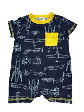 HANNA ANDERSSON Planes Cars Shortie Romper Sz 3-6 months 60cm Blue Yellow Unisex